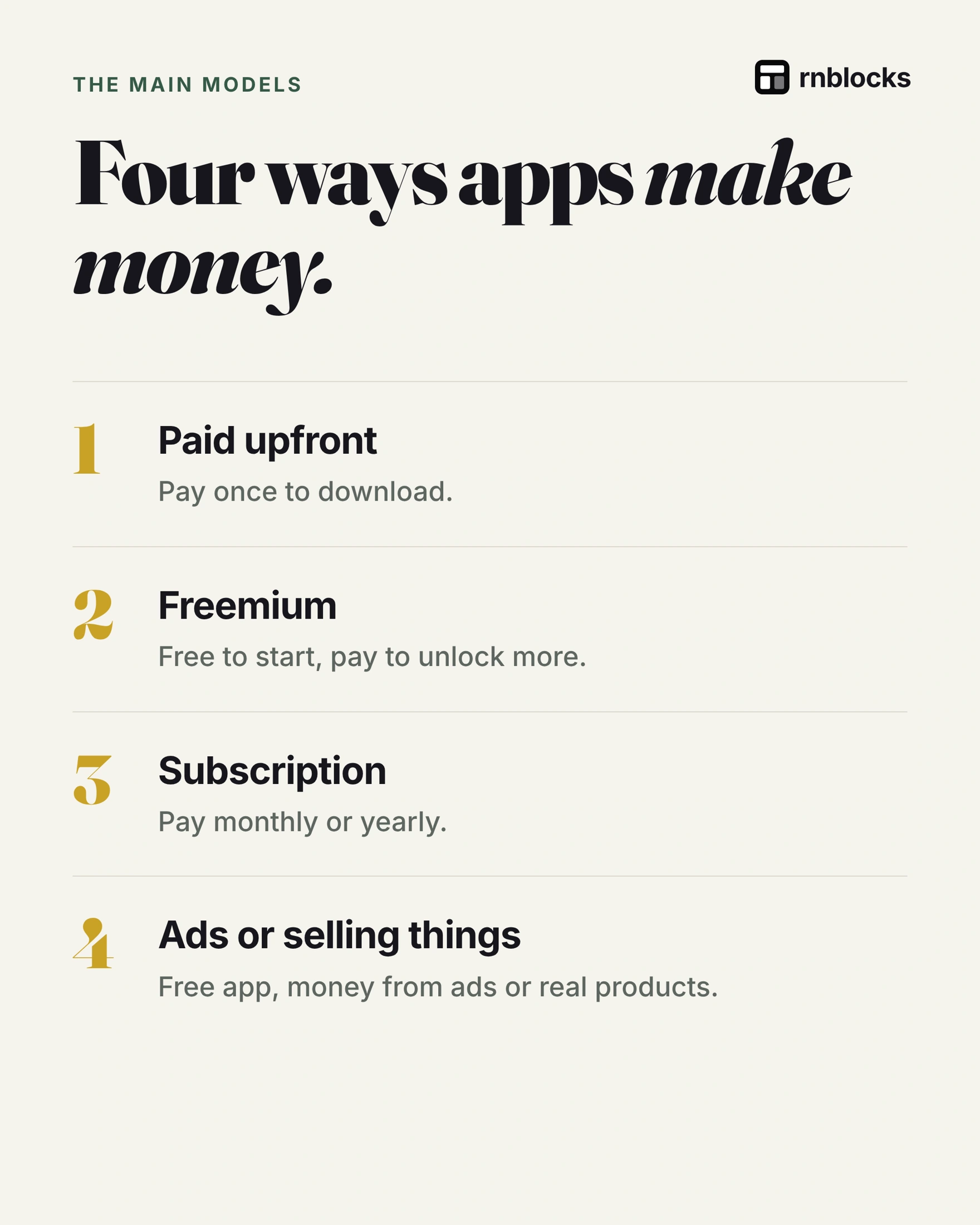 Choose a business model that matches how the app creates value.