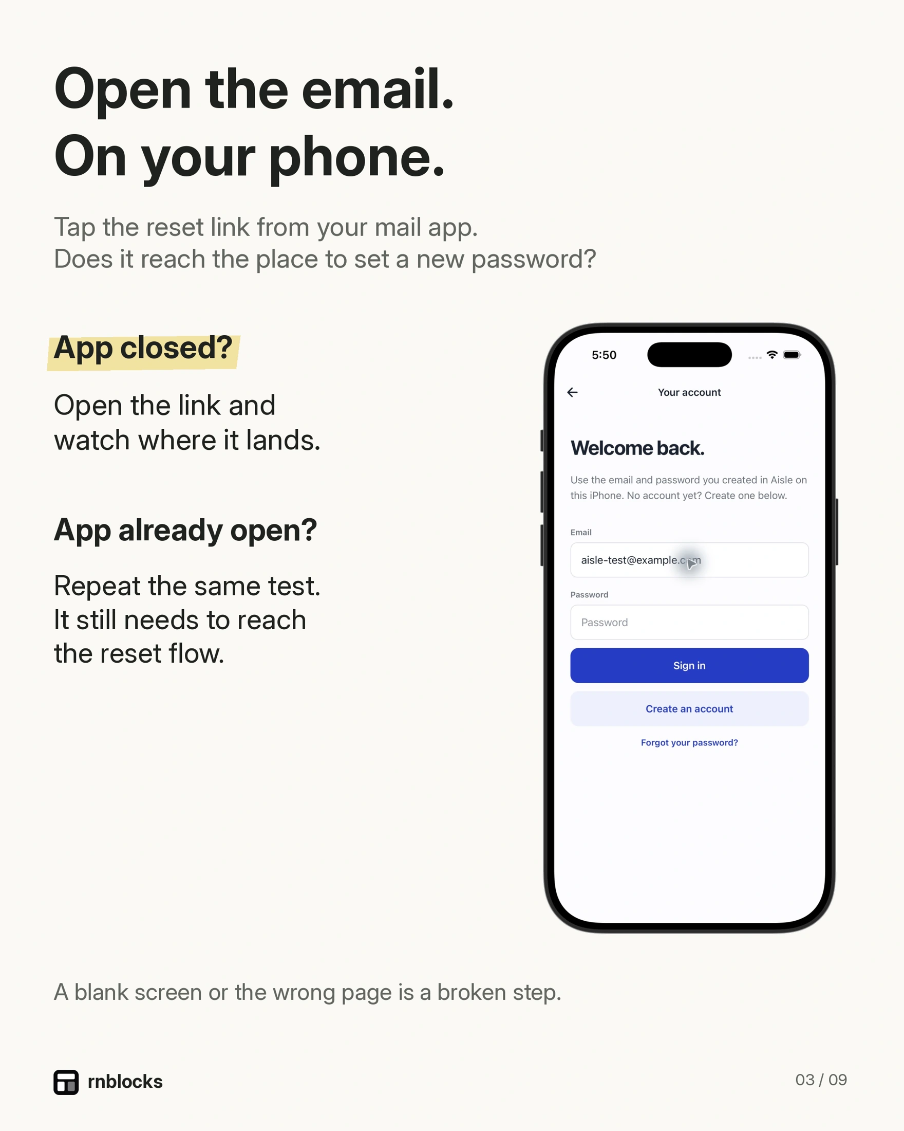 Test the return journey after someone loses access to their password.