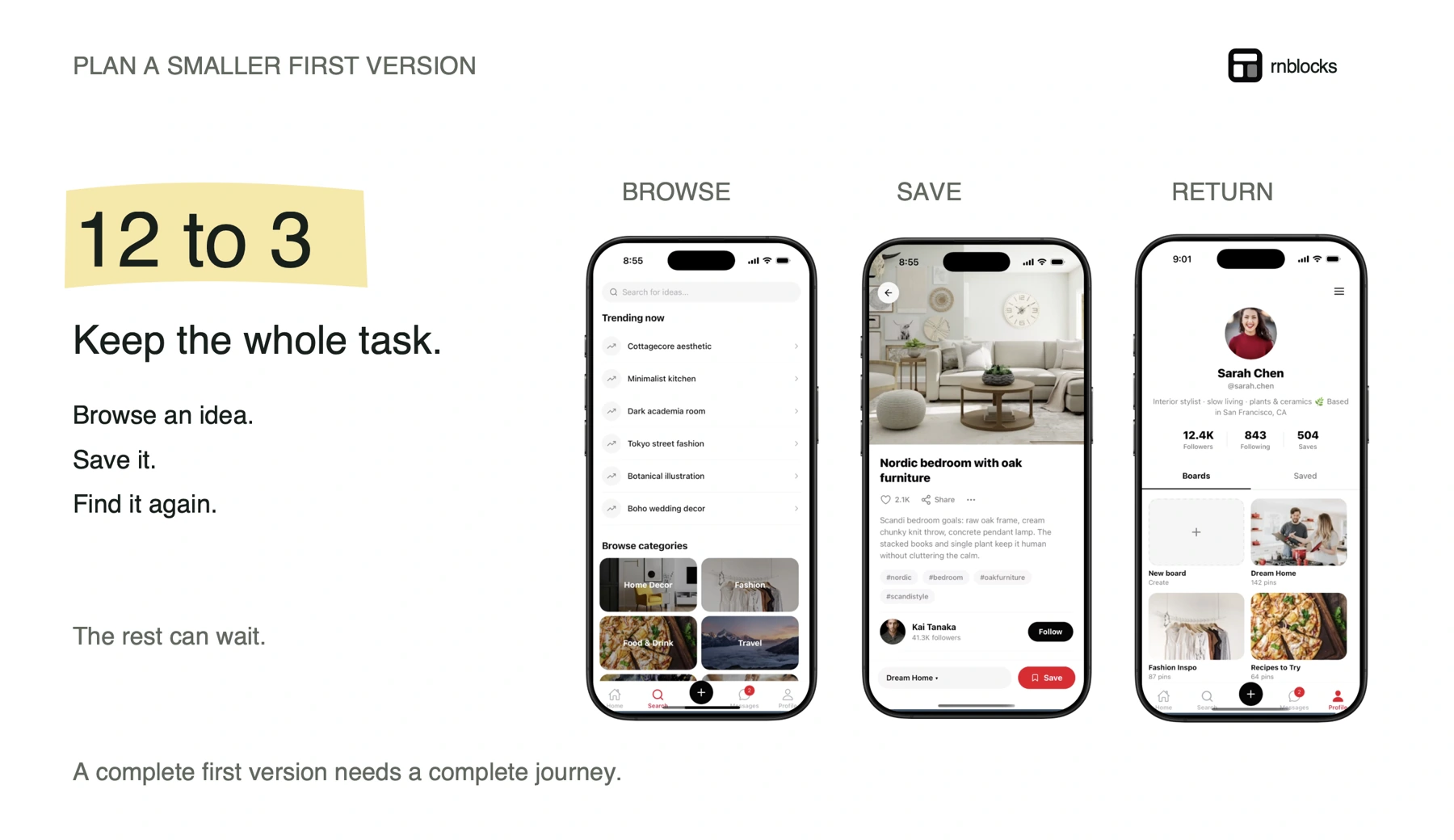 Browse, save and reopen a board: one complete first task.