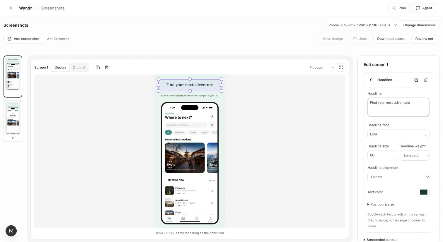 Store screenshots need clear, readable copy as well as actual app screens.