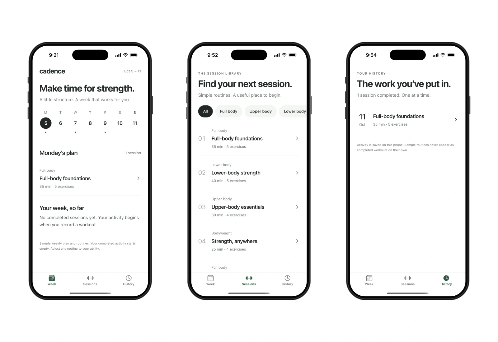 Actual Cadence app example screens.