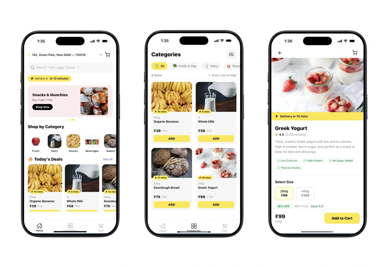Actual Grocery delivery app example screens.